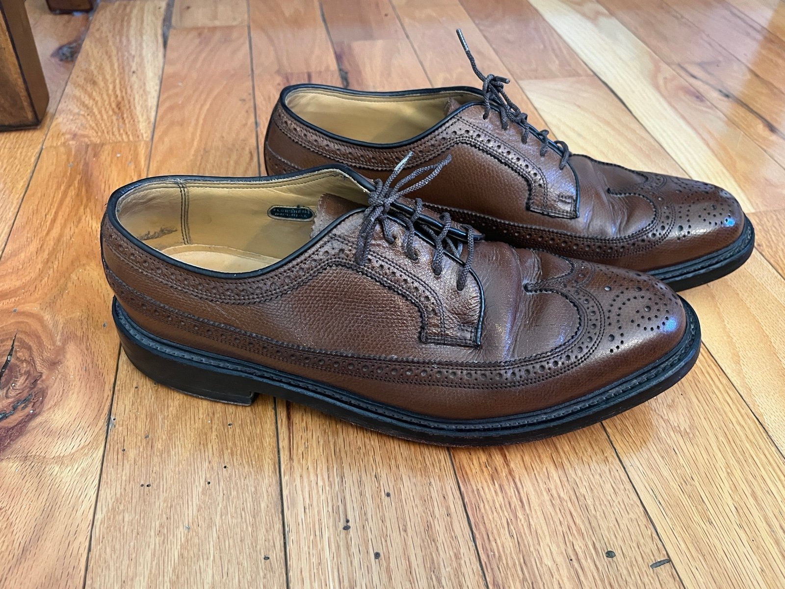 Vintage Florsheim Imperial 17109 Size 9.5 D Wingtip Brown Pebbled