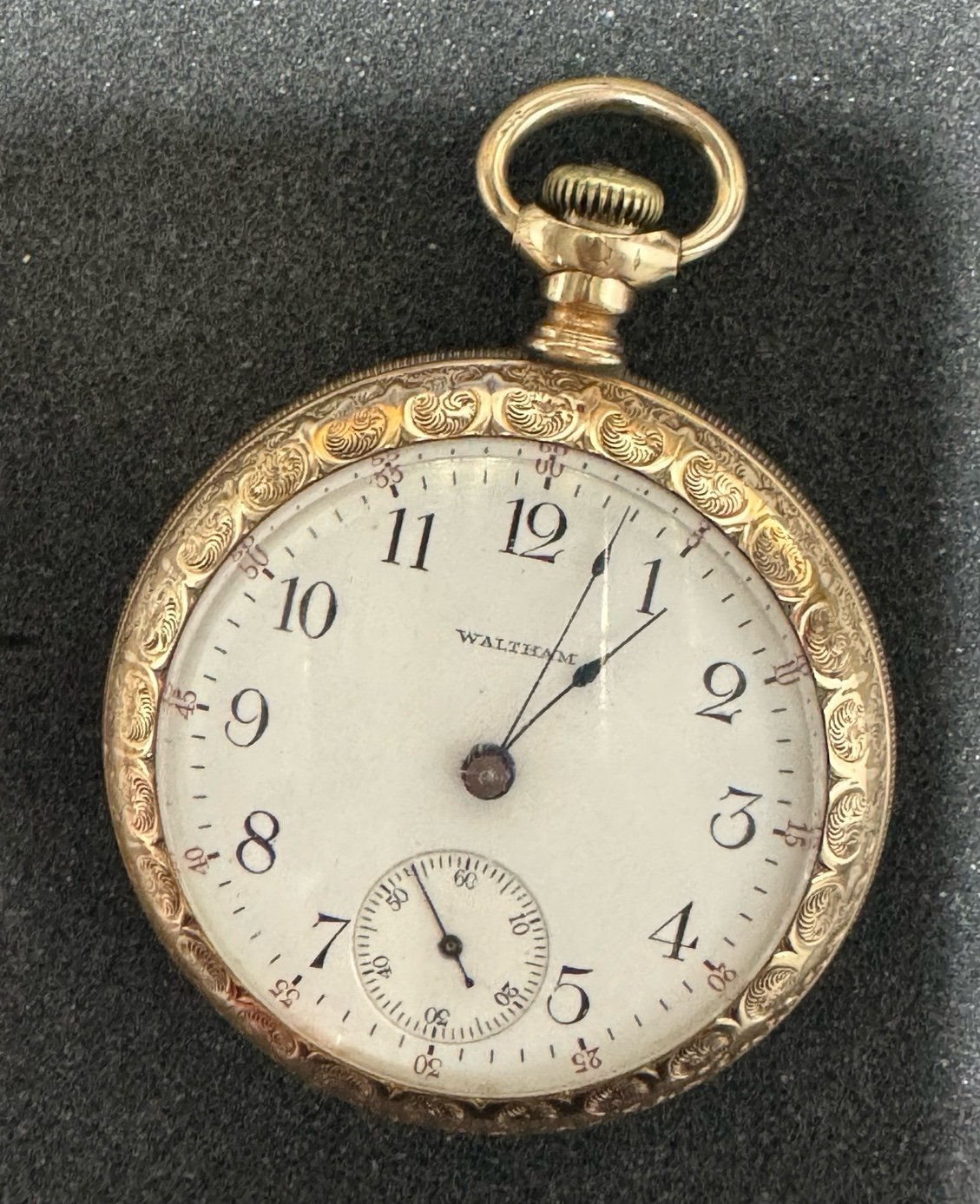 Waltham Bartlett Railroad pocket watch Ornate with locomotive works runs well