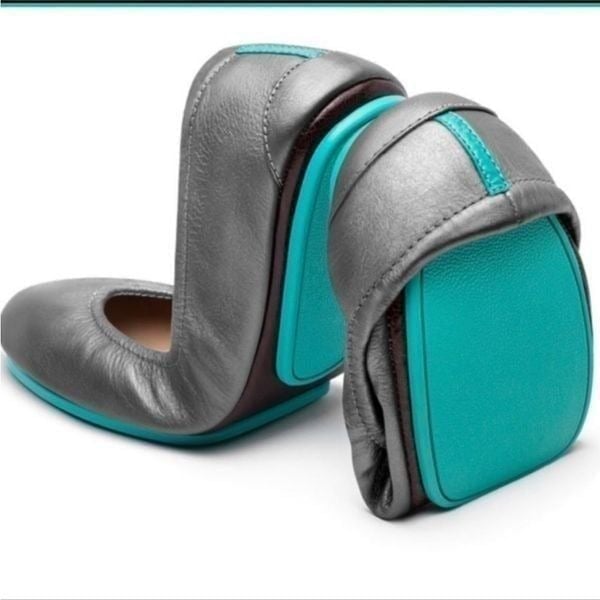 Tieks Leather Ballet Flats 6 Metallic Pewter With Box Comfort Lightweight