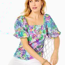 Lilly Pulitzer Lettie Short Sleeve Cotton Top - Multi Me And Me Zesty Size S