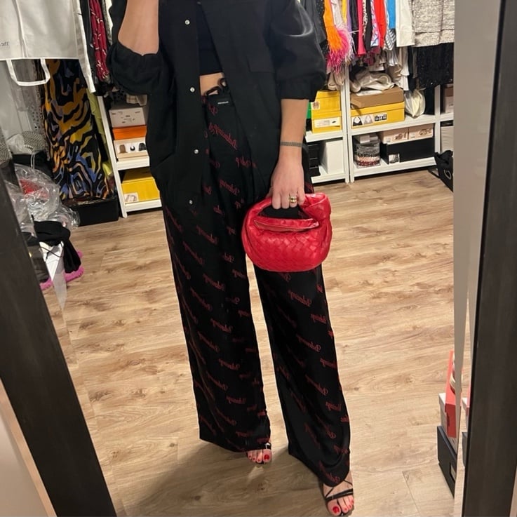 Balenciaga Red Embroidered Diagonal Logo Pajama Pants (Unisex)