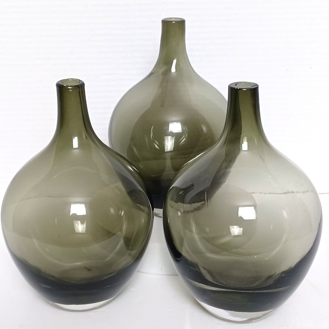 IKEA Hand Blown Smoke Gray Glass Set of 3 Contemporary 8 Salong Vases