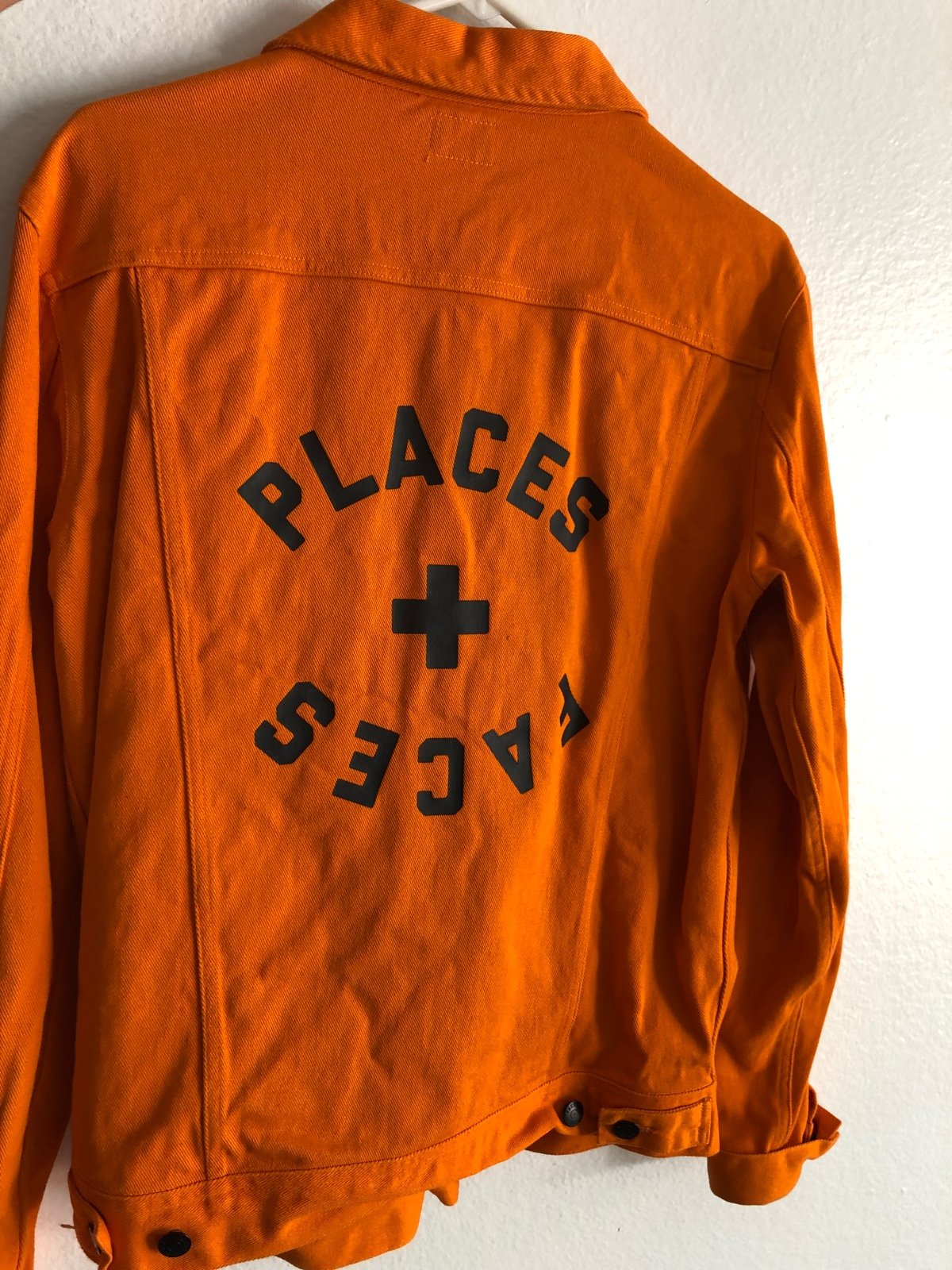 Places + Faces orange denim jacket