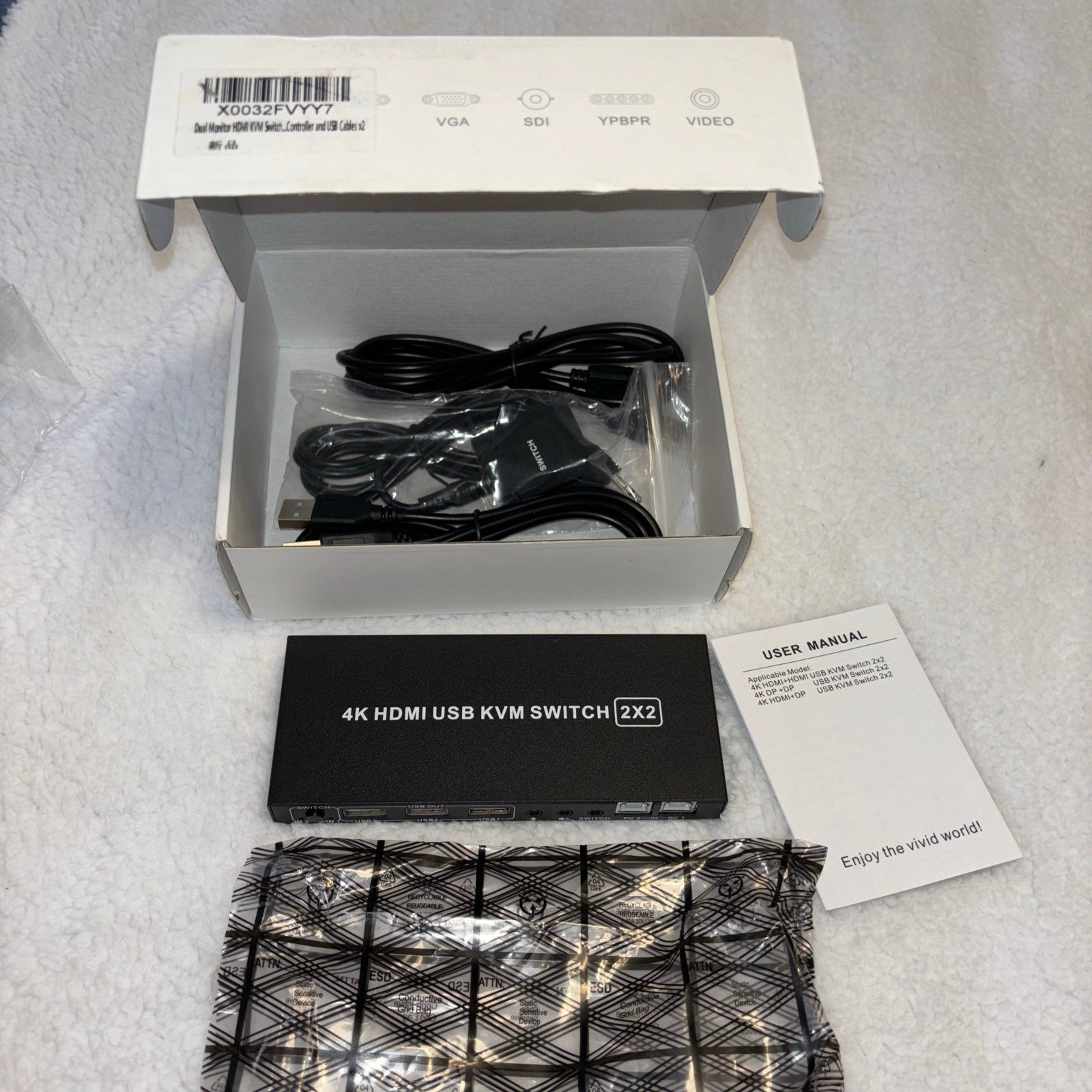 Dual Monitor HDMI KVM Switch 4K@60Hz, 2 Port Audio Video Processor Converter