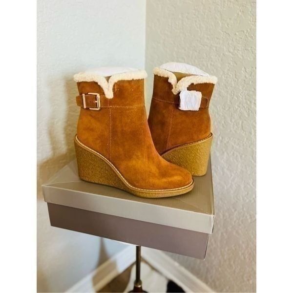 FRANCO SARTO Ulayna Water Resistant Suede Fleece Wedge Bootie, Brown, 10, NWT