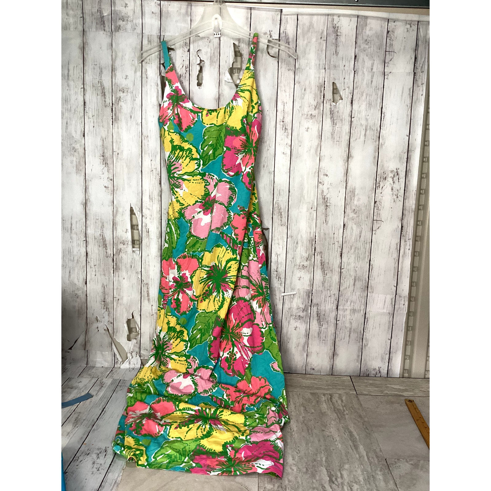 Lilly Pulitzer Palm Big Flirt Floral Print Maxi Jersey Tie Back Dress