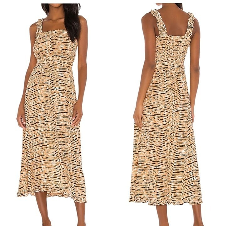 Faithfull The Brand Saint Tropez Midi Dress, Animal Print, Size US6, NWT