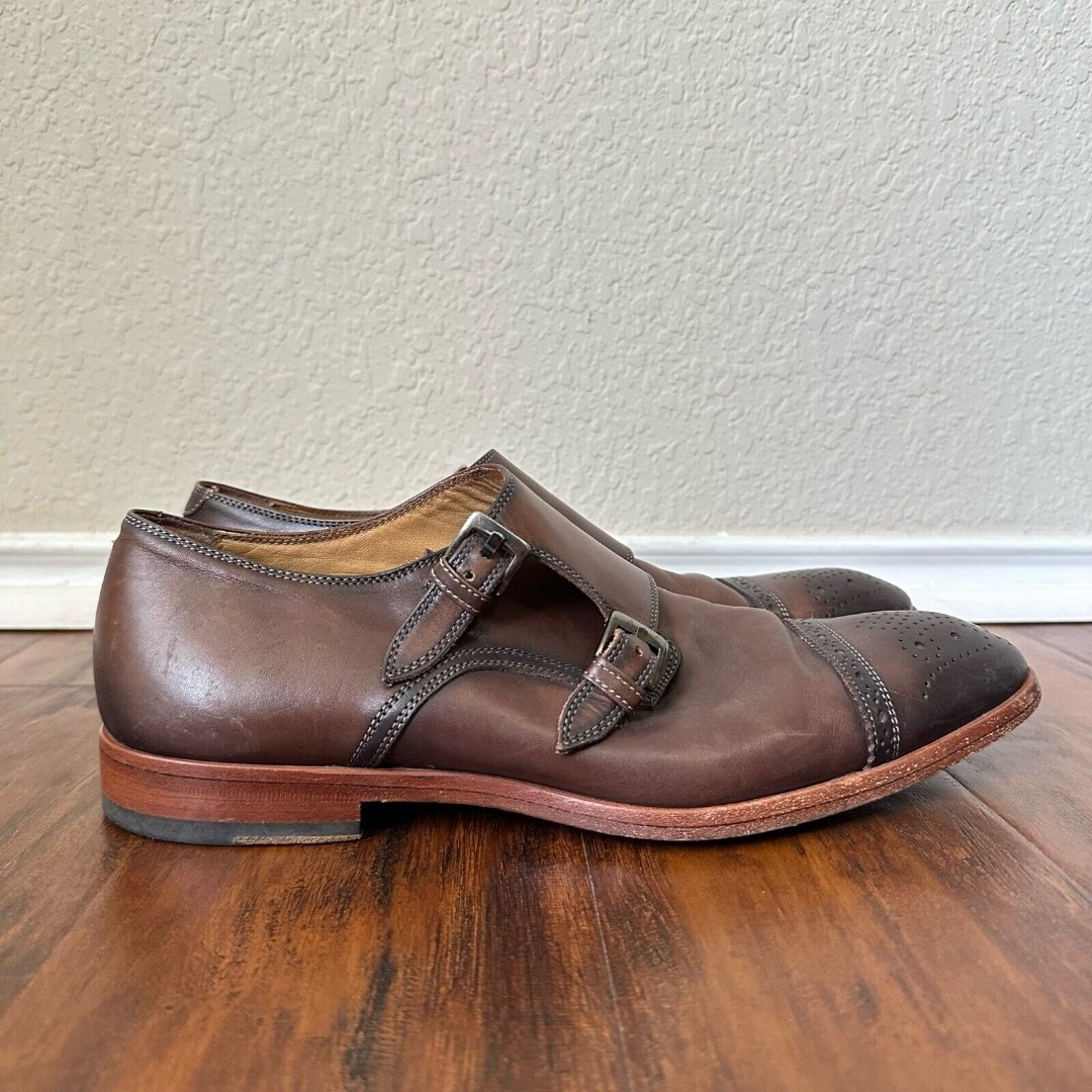 ANTONIO MAURIZI Cap Toe Double Monk Strap Shoes Cognac Leather Cognac