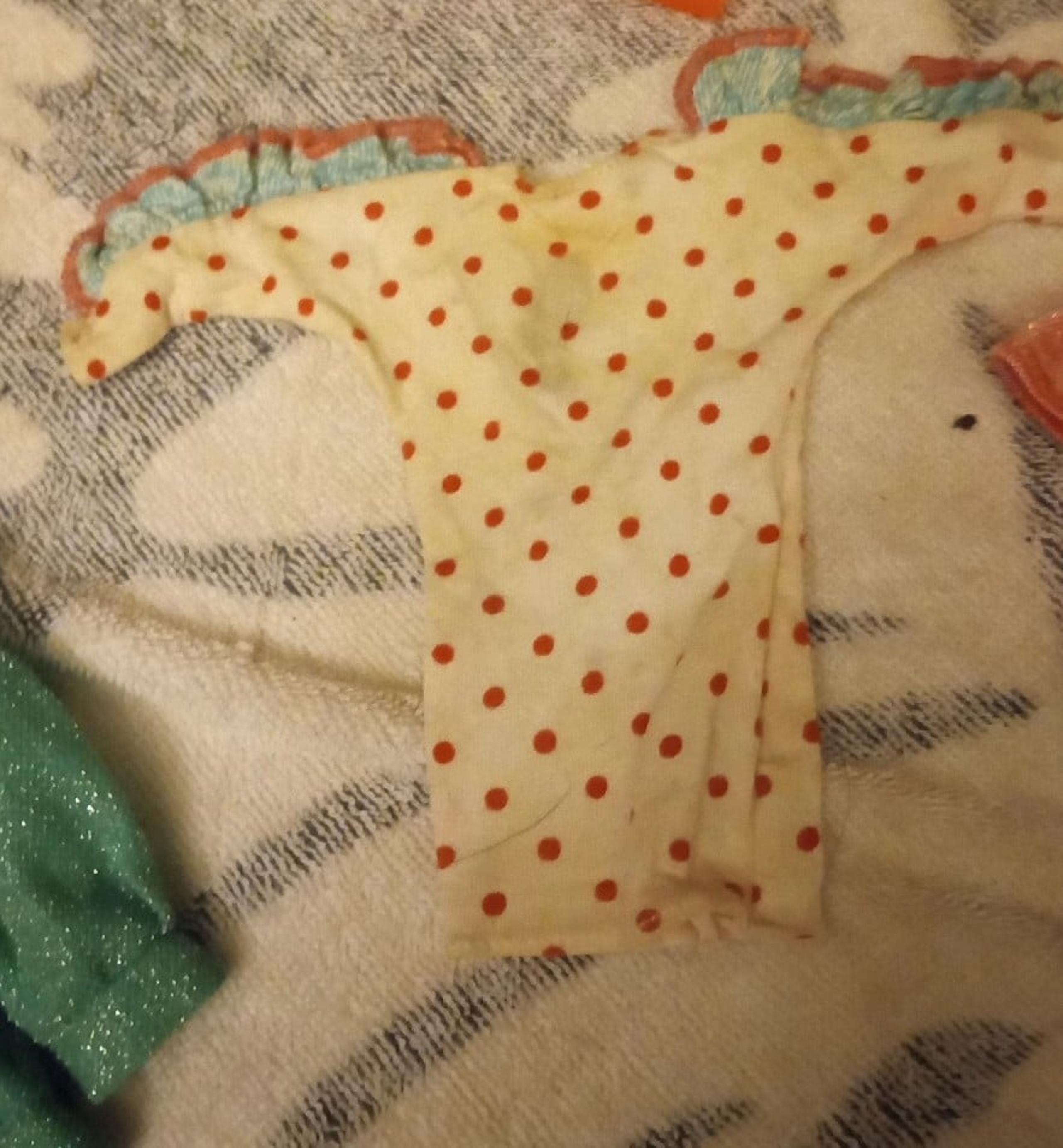 Barbie Fashion Dress White w/ Pink Polka Dots Denim Trim on Arms