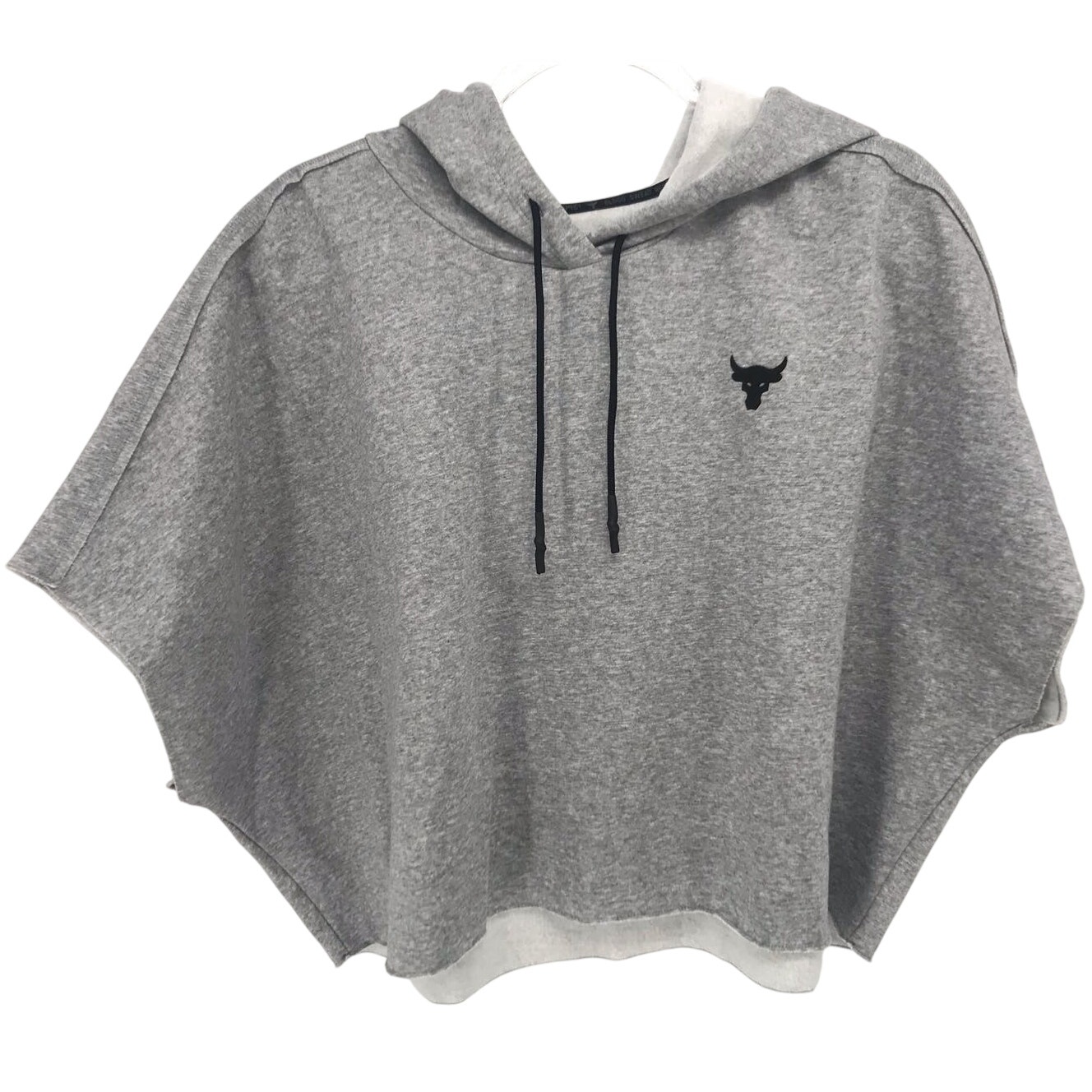 Under Armour Project Rock Gray Crop Hoodie Fleece Cap Sleeve Sweatshirt Size XL