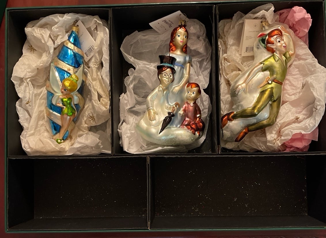 Christopher Radko Disney Peter Pan Three Used Ornaments in Box