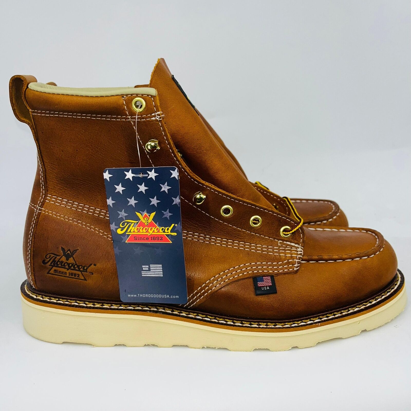 THOROGOOD MENS SLIP-RESISTANT TOBACCO 6 MOCTOE LACE UP WORK BOOTS SIZE 9D
