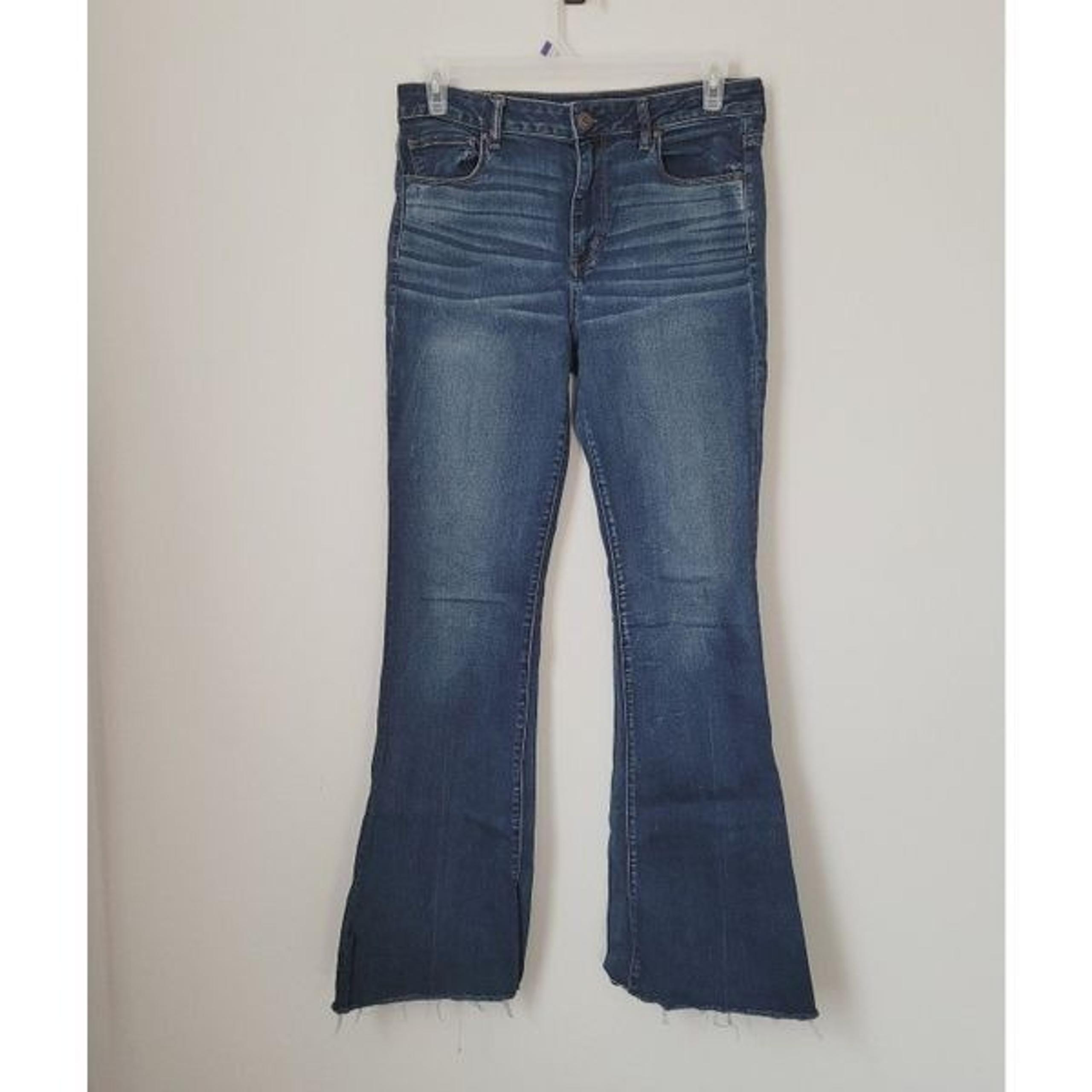 American Eagle High-Rise Slim Flare Raw Hem Jeans Size 14 X-Long