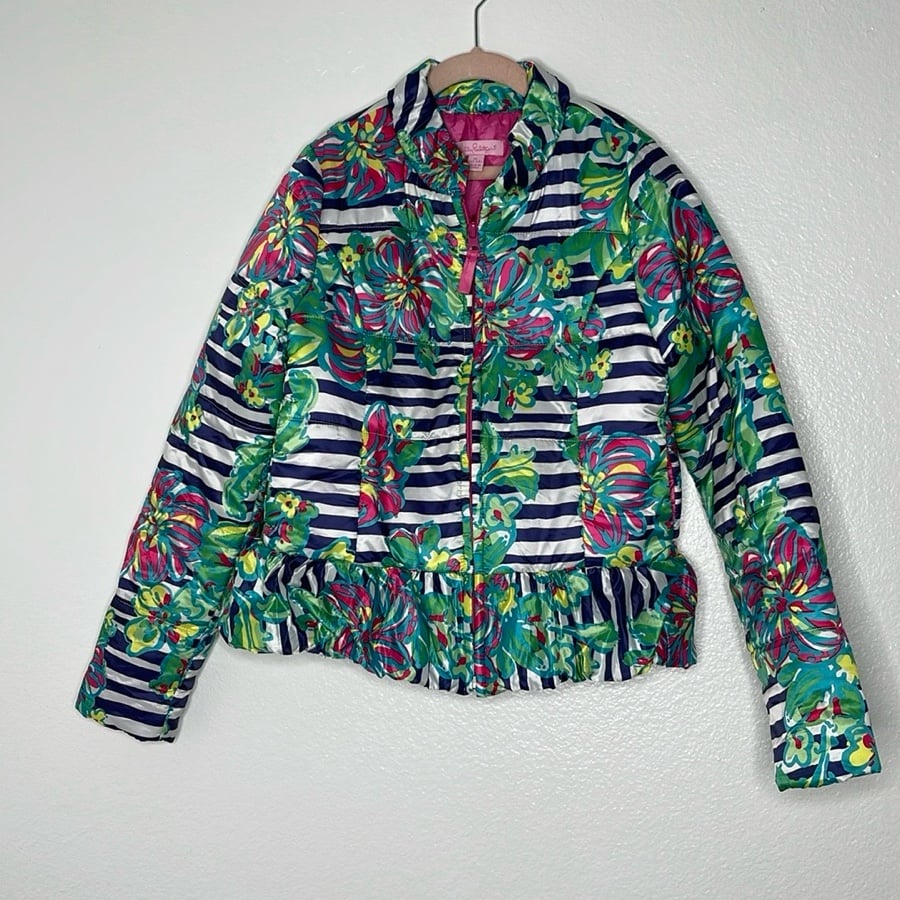 Lilly Pulitzer Floral Zip Paradisio Puffer Jacket Girls Size XL 12/14