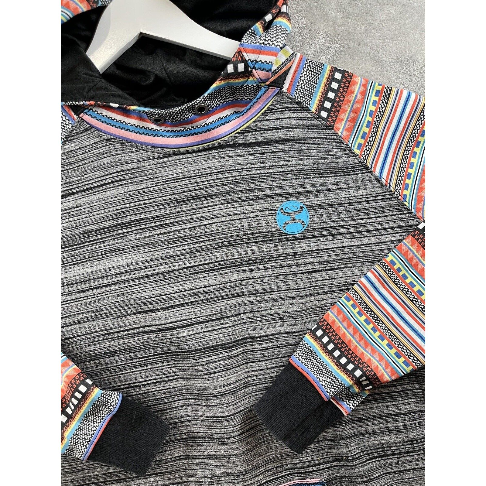 Hooey Mens Pullover Hoodie Sweatshirt Colorful L Multicolor Striped Grunge