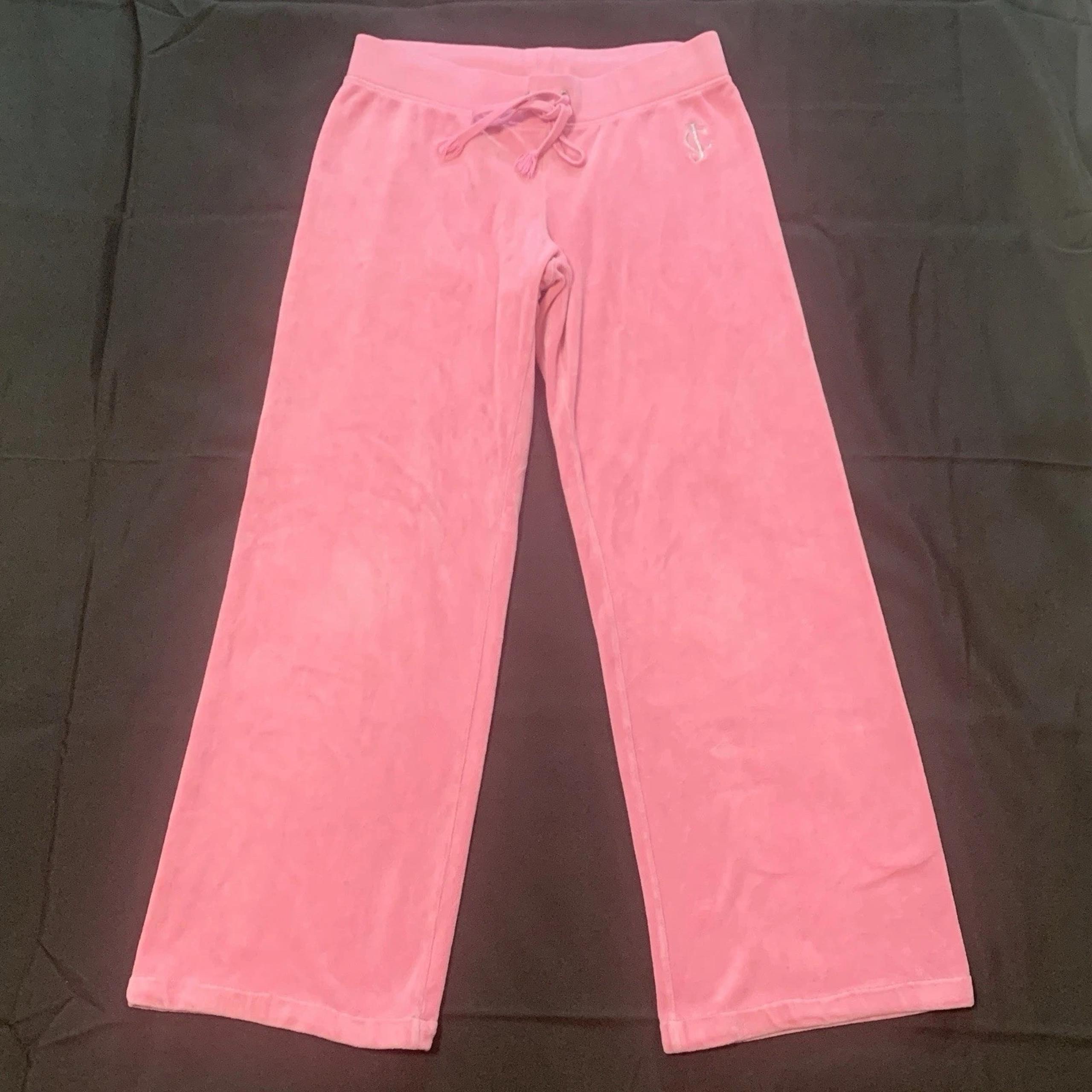 Juicy Couture Womens Medium Pants Pink French Terry Wide Leg Track 90s Y2K USA