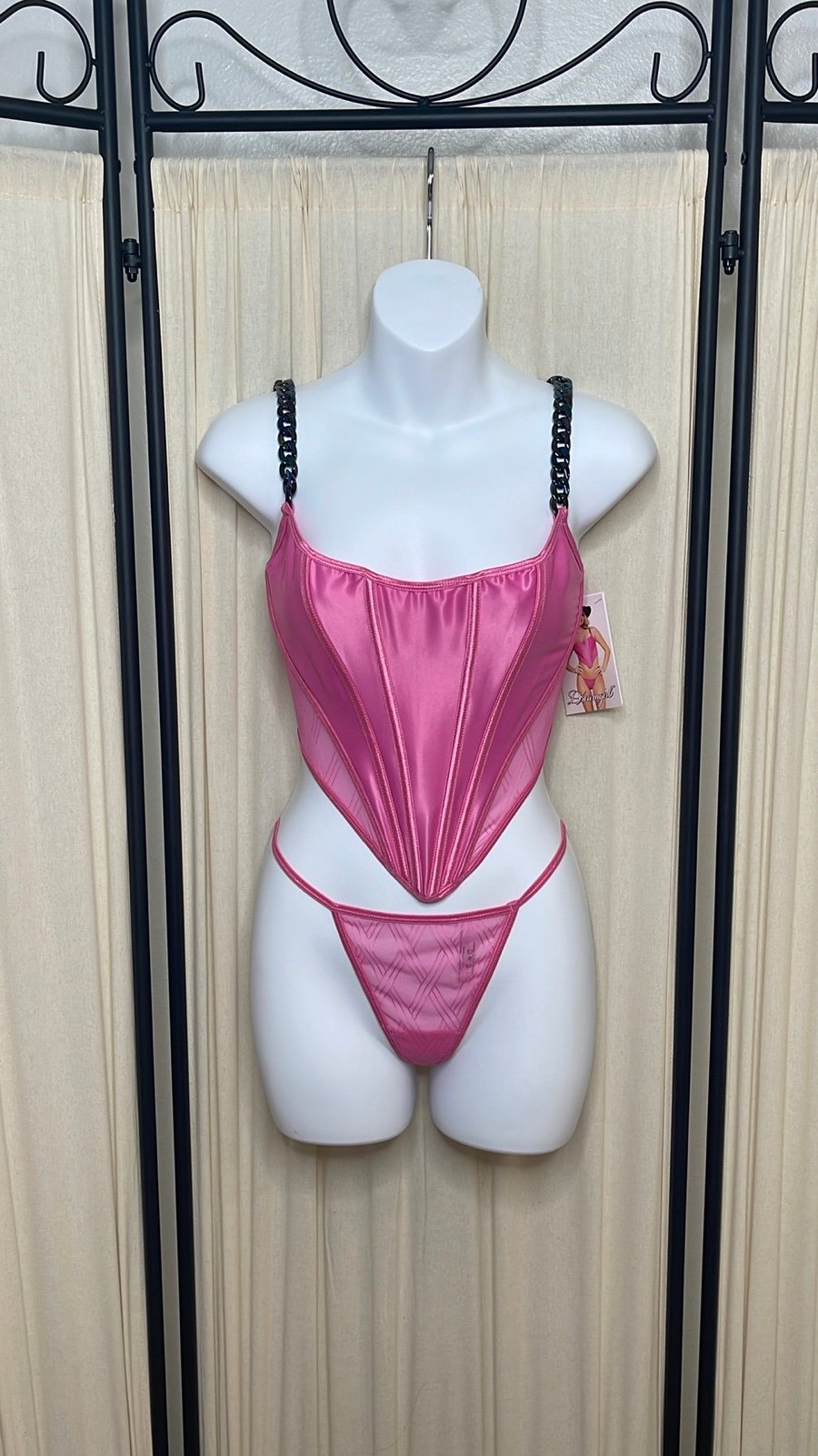 NEW! MILKSHAKE PINK SATIN & MESH BUSTIER SET SIZE SMALL