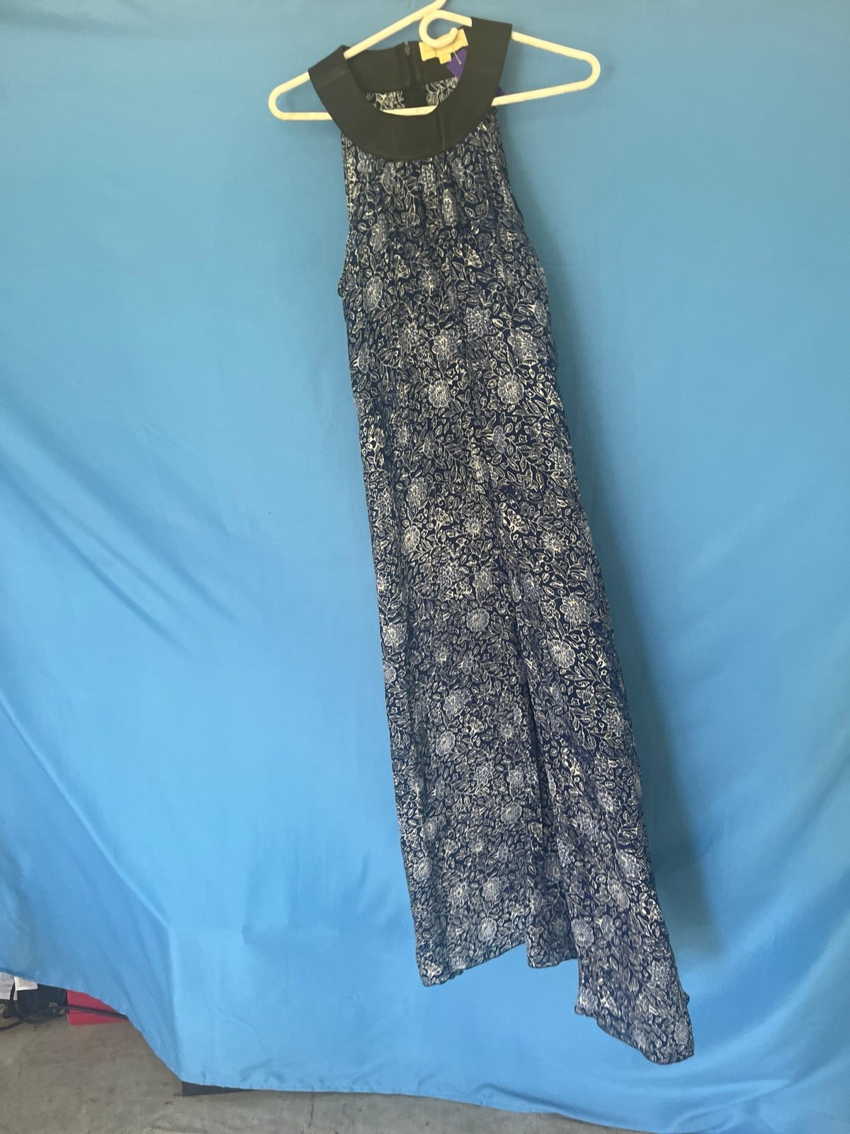 Natalie Martin silk print maxi dress w/leather collar-475