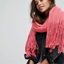 Free People Hot Pink Colby Brushed Fringe Scarf