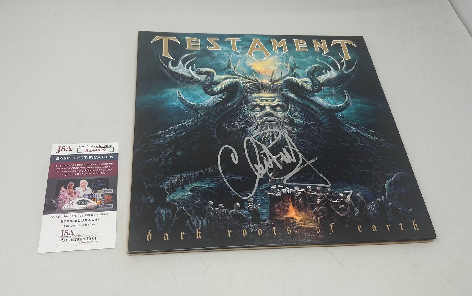 Chuck Billy of Testament signed Dark Roots of Earth Album JSA COA