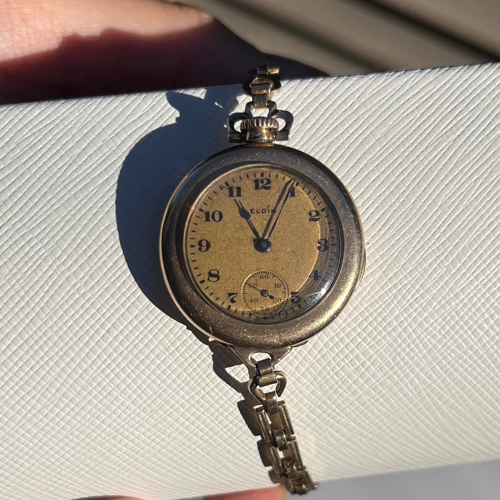 Antique 1918s Elgin Gold Filled Pocket Watch with 12k Gold Chained Bracelet