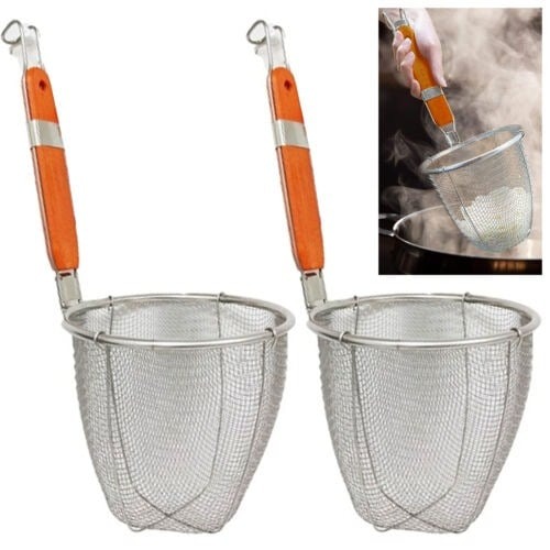 2 Pc Deep Fryer Basket French Fry Drain Noodle Stainless Steel Strainer Colander