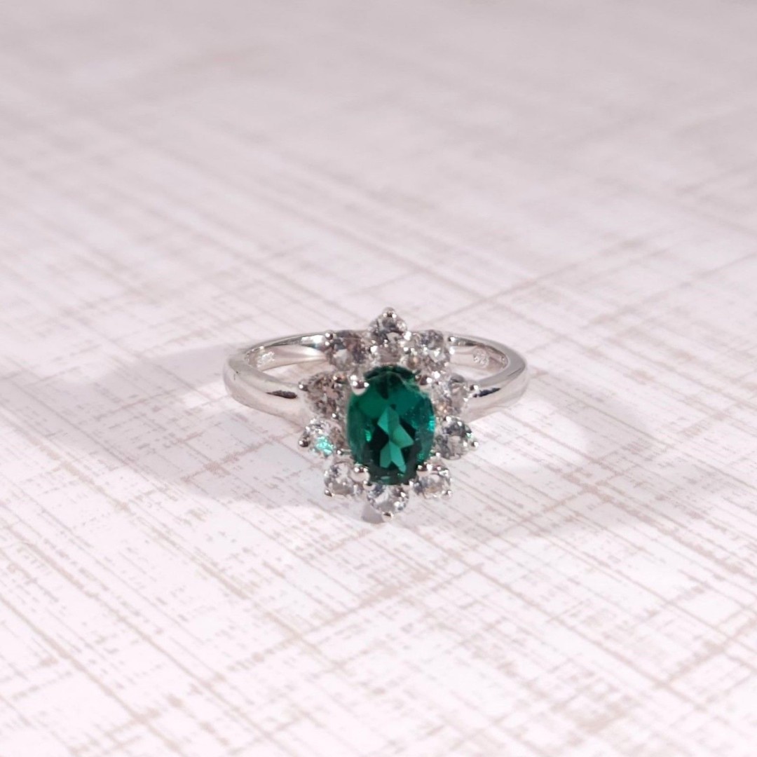 Created Emerald Ring Sterling Silver 1.2 Carats Size 6