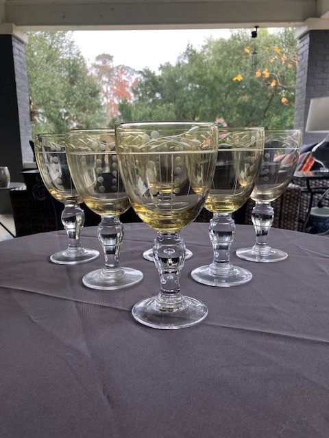 Mid Century Modern - Six Etched Amber All Purpose Goblets