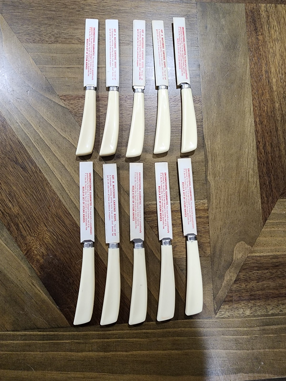 Vintage Forgecraft USA Steak Knife 10 Total Ivory White Colored Bakelite Handles