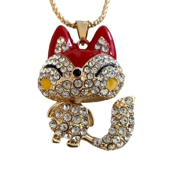 Betsey Johnson Cute Cartoon Fox Crystal Rhinestone Gold Pendant Necklace NWT