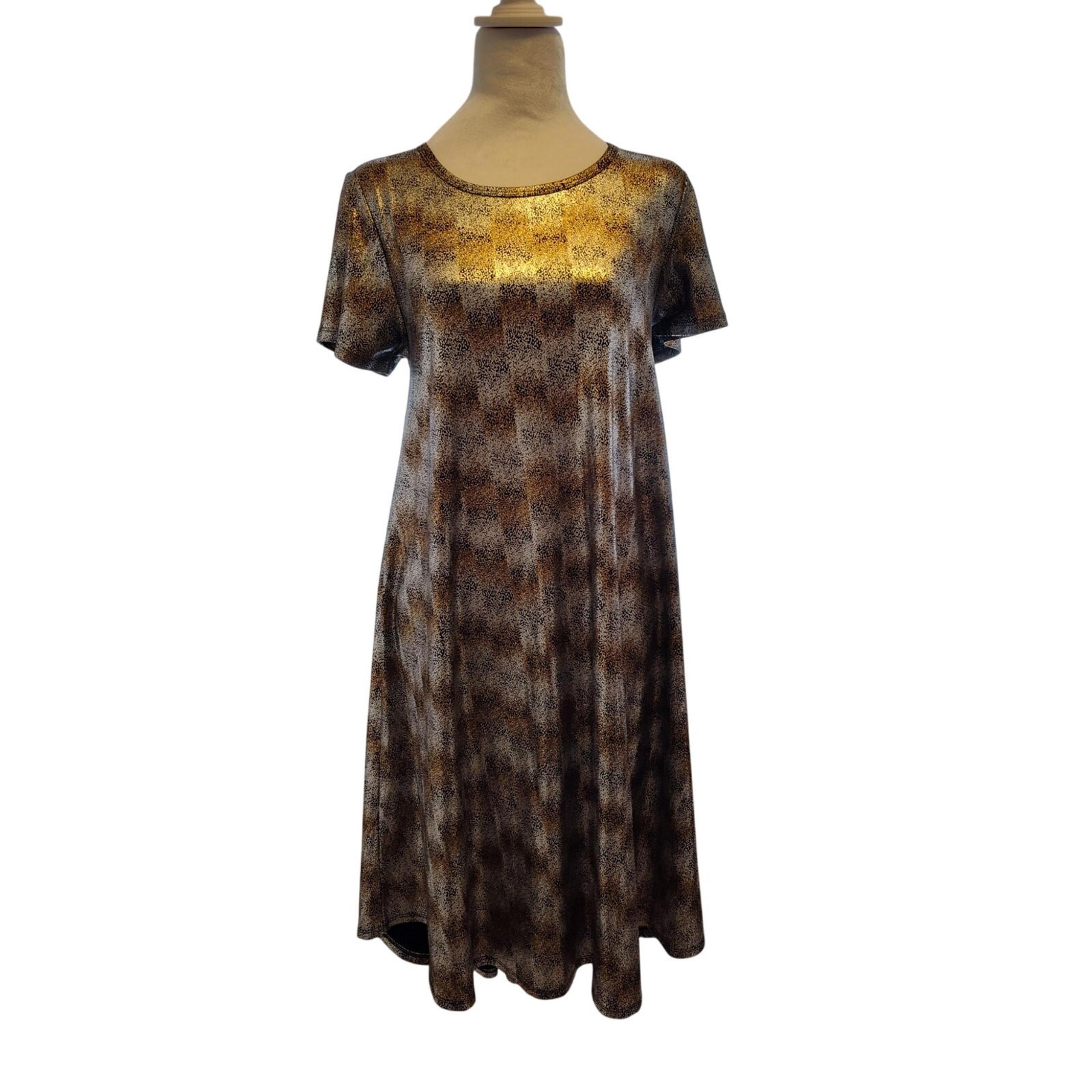 NWT LuLaRoe Women Small Metallic Silver Gold Carly Elegant High Low Shirt Dress
