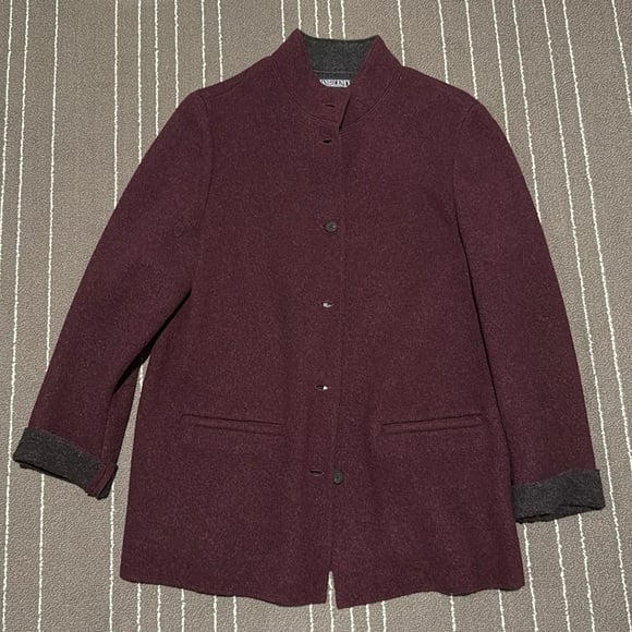 Lands End 100 % wool coat deep purple