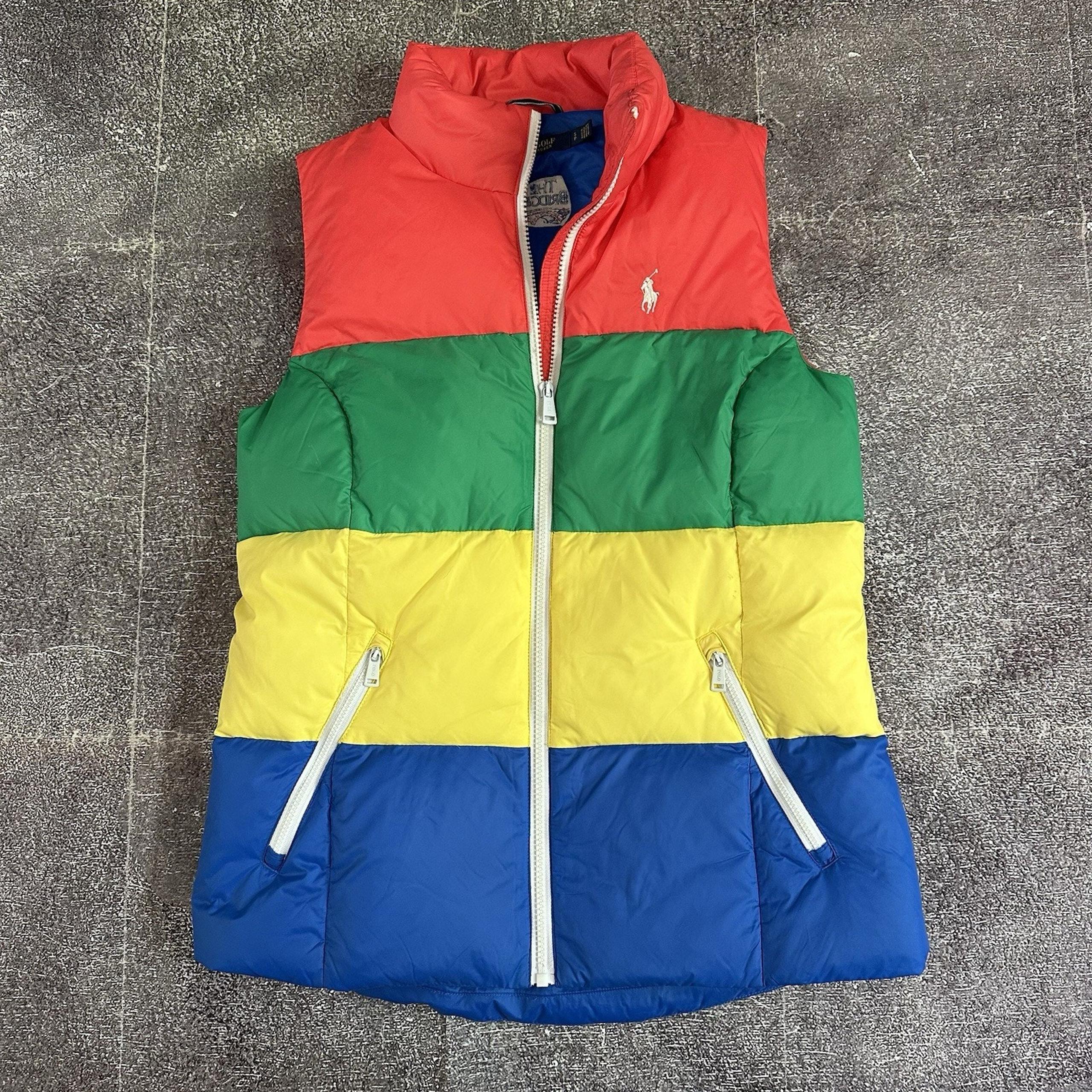 Men's Polo Ralph Lauren Golf Color Block Red Green Down Puffer Vest Jacket Sz S