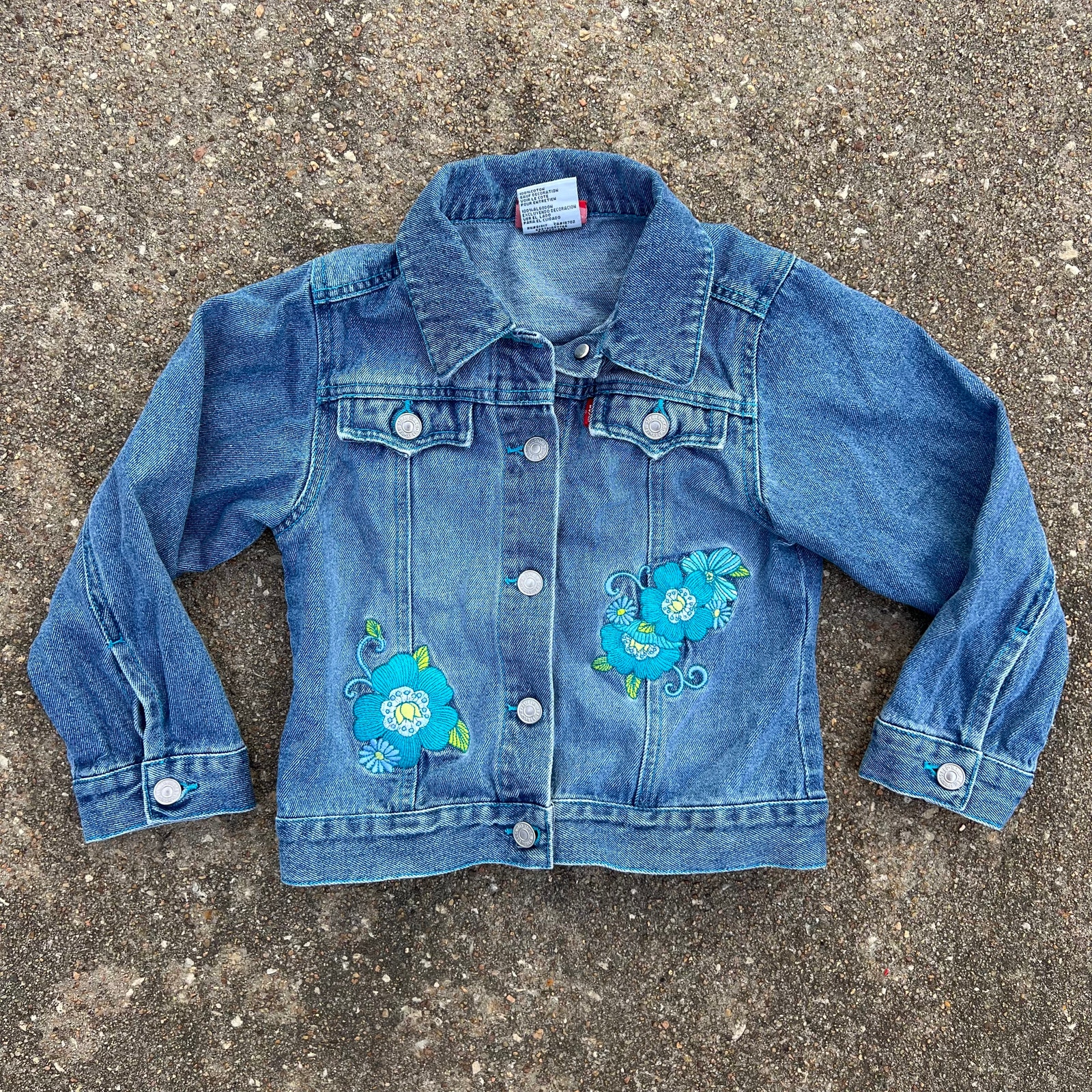 Little Levi's Girls Blue Floral Embroidered Denim Jean Trucker Jacket