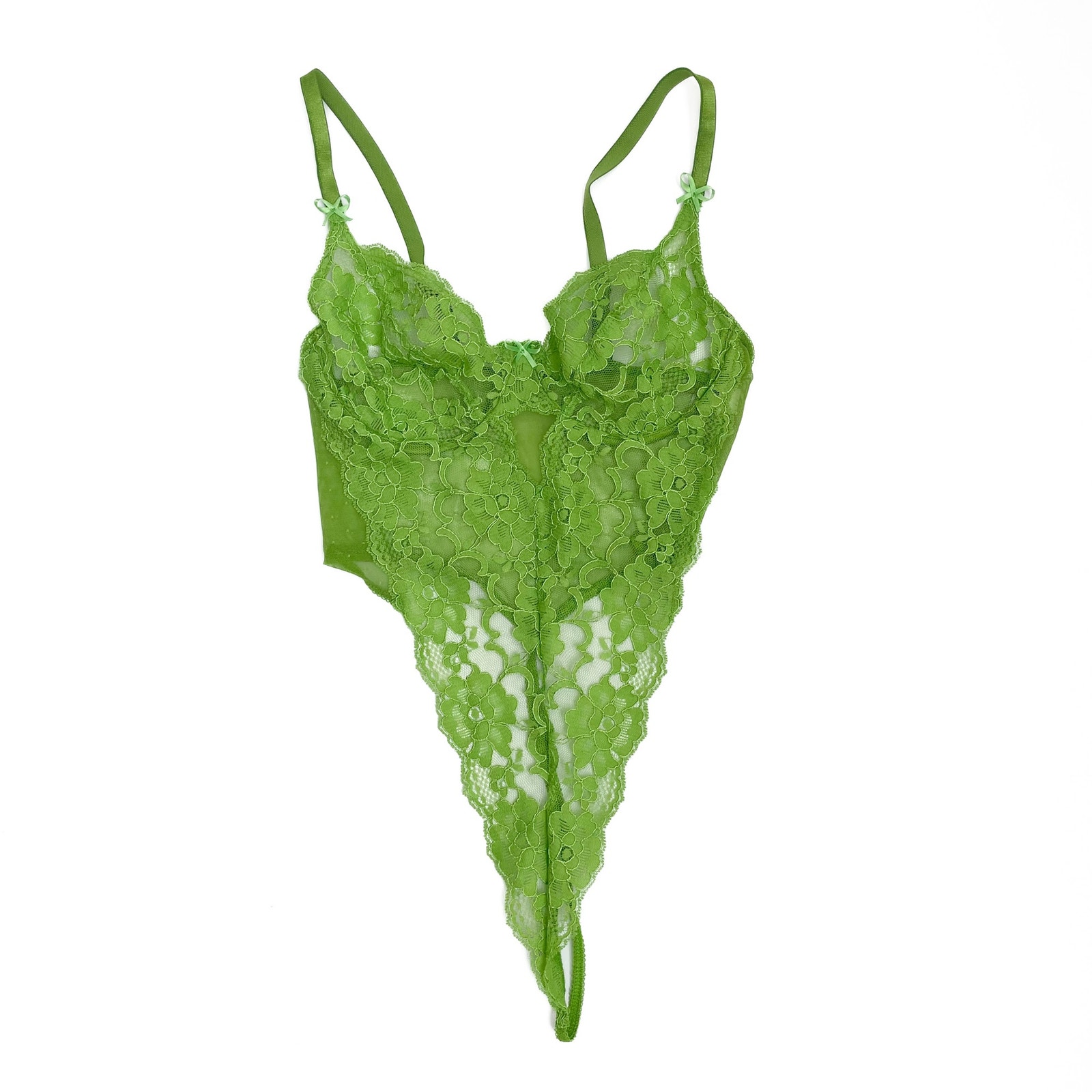 VTG Victoria’s Secret Lingerie Bodysuit Lace Lime Green Underwire 80s