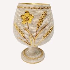 VTG MCM Ceramic Gold Floral Wheat Grass Goblet Cup Fratelli Fanciullacci ITALY