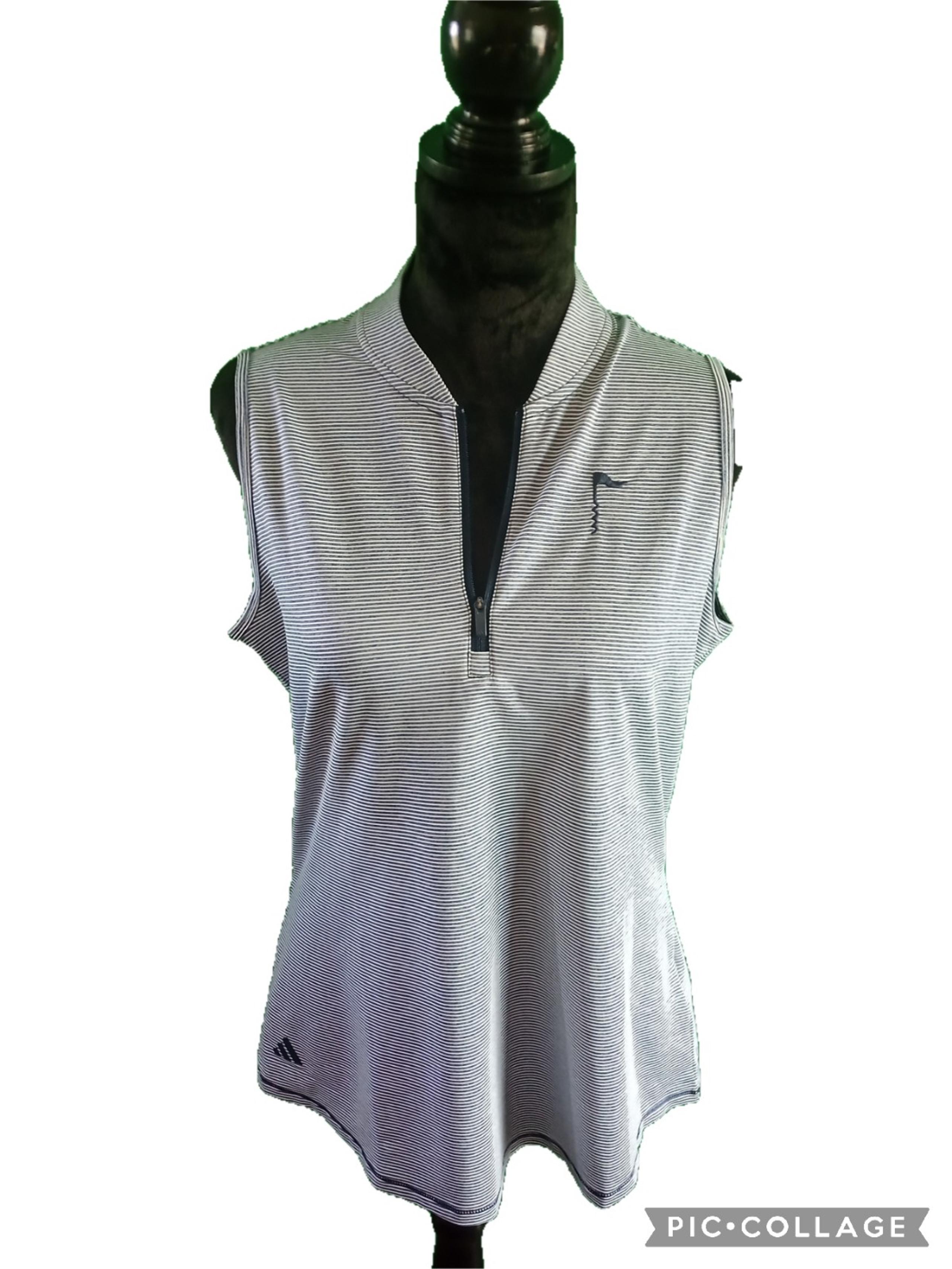Women's Size large Sleeveless Adidas striped golf shirt in blue "Like New"