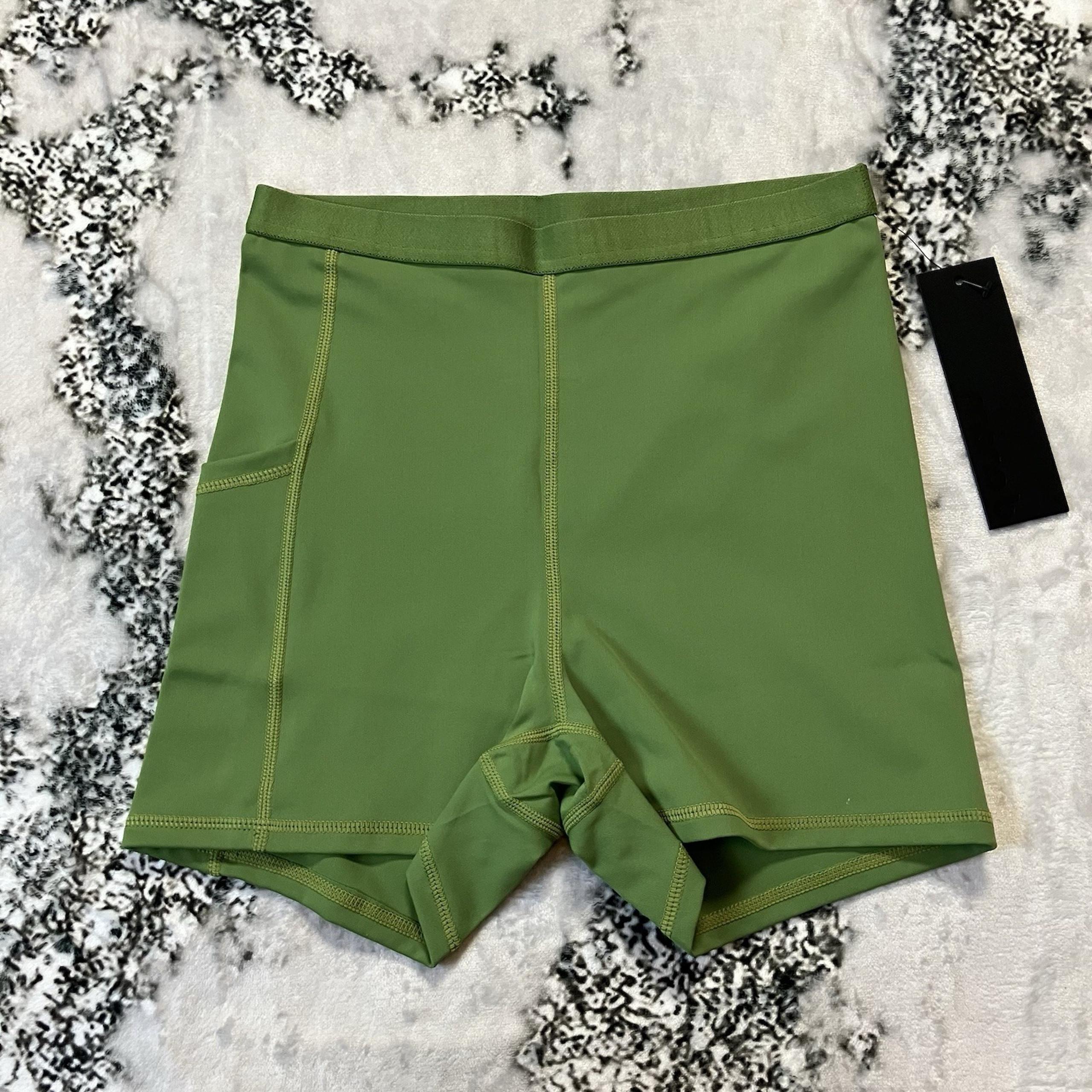 Mono B Biker Shorts Womens Size Small Green Side Pockets Athletic Pull On