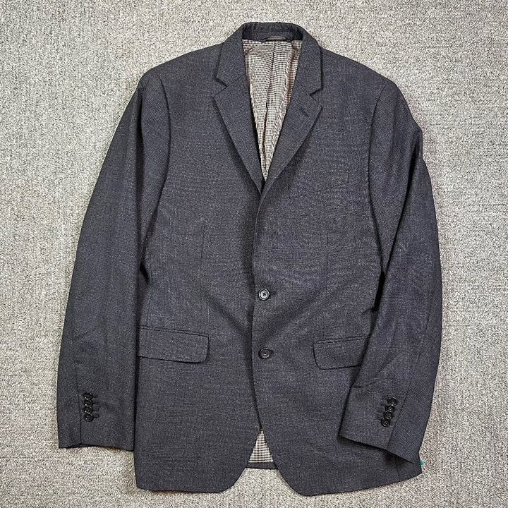 Banana Republic Modern Slim Fit Charcoal Grey Plaid Suit Jacket Blazer 38R Wool