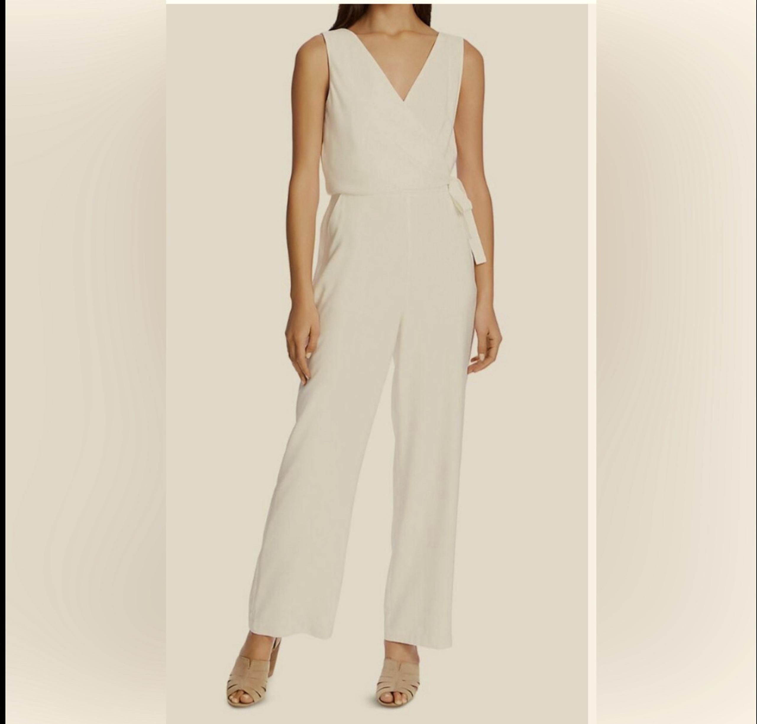 1.STATE CREAM SOLID JUMPSUIT SLEEVELESS WRAP FRONT SOFT TWILL WOMEN V-NECK SZ 12
