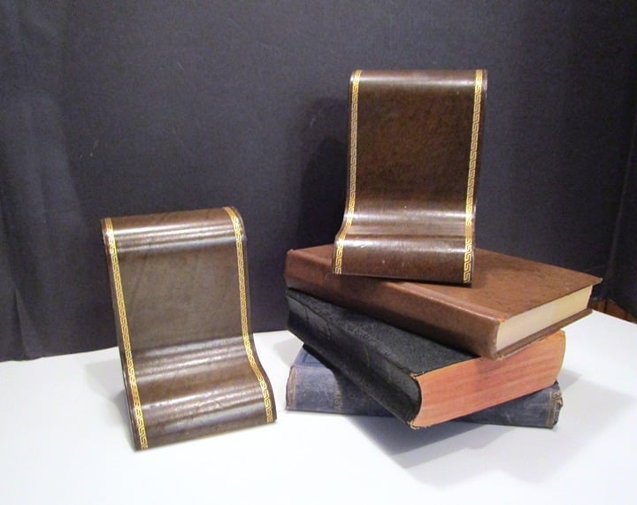 MCM Leather Bookends 1960s, Unique Retro Elsane product Cowhide Bookends