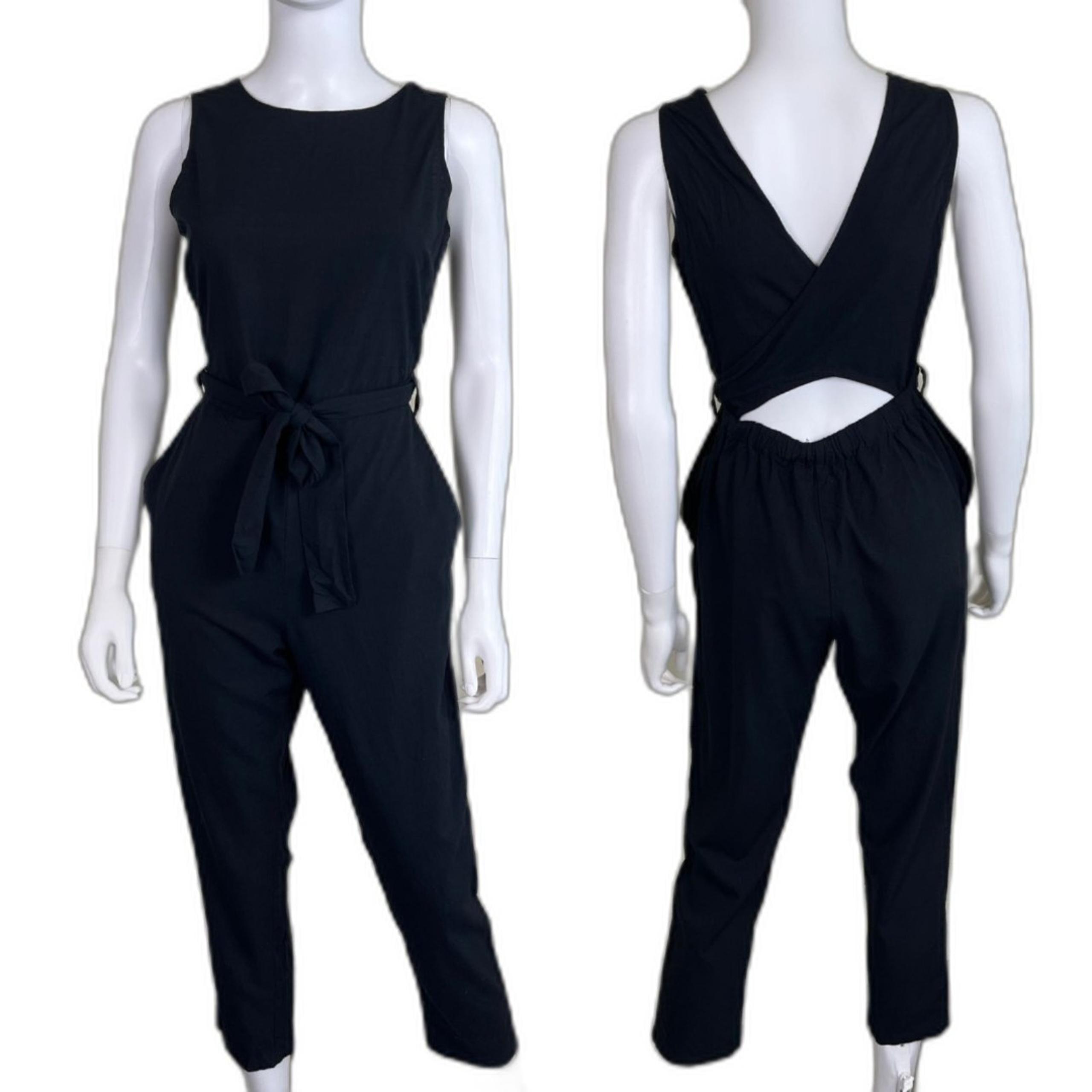 Marine Layer Women's Size S Black Eloise Belted Jumpsuit NEW Straight Leg Modern