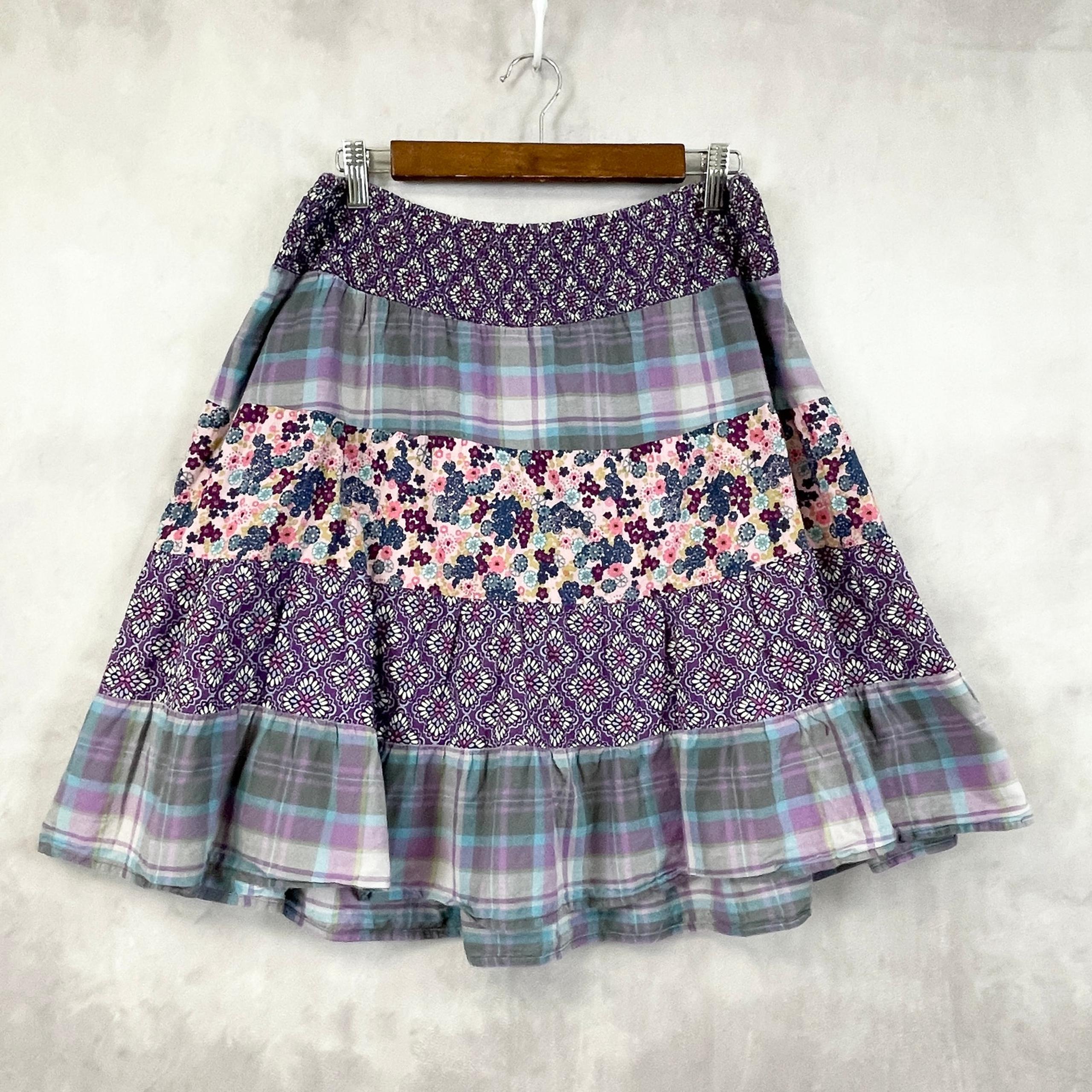 Mossimo Supply Co. Women Patchwork Tiered Skirt Size L Boho Floral Plaid Western