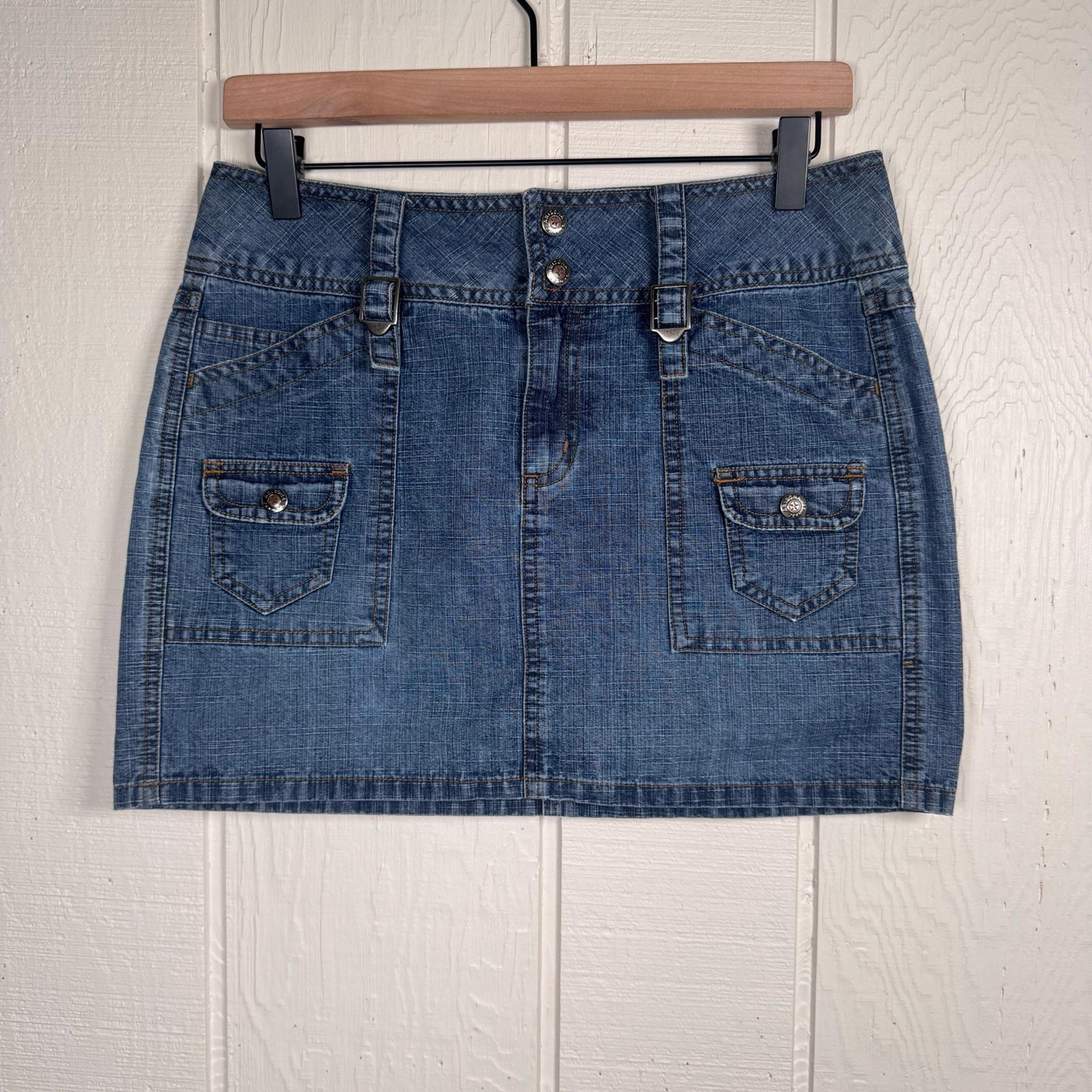 Arizona Women Premium Chambray Denim Cargo Mini Skirt Hipster Y2K Festival sz 5