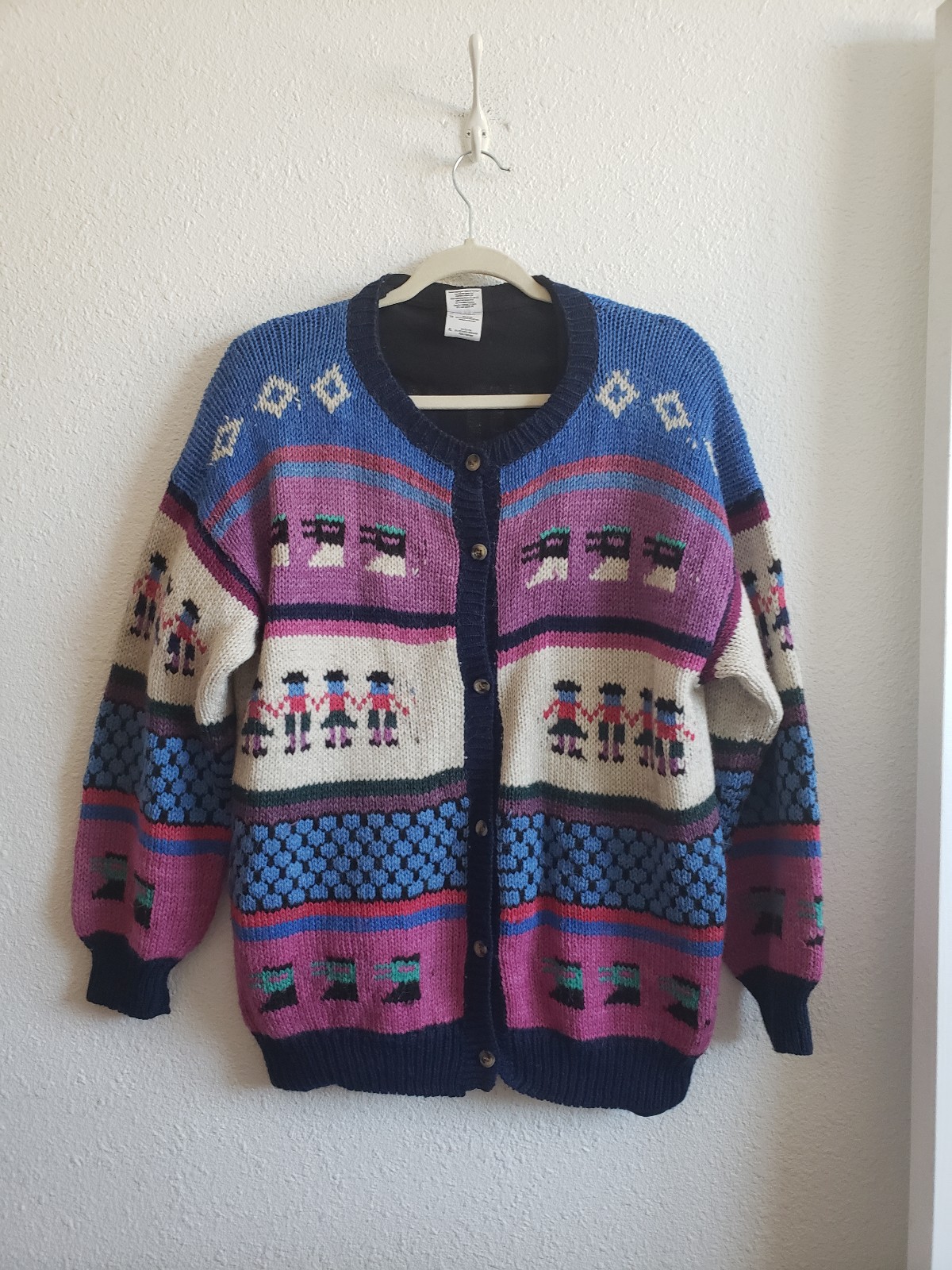 Gildan Dry Blend  Women Handknitted? Peruvian Style Wool Blend Sweater Cardigan