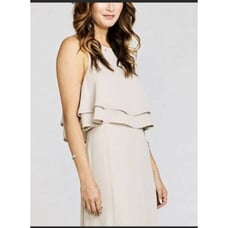 Show Me Your Mumu Womens King Crop Top Beige Crew Neck Keyhole Layered L New