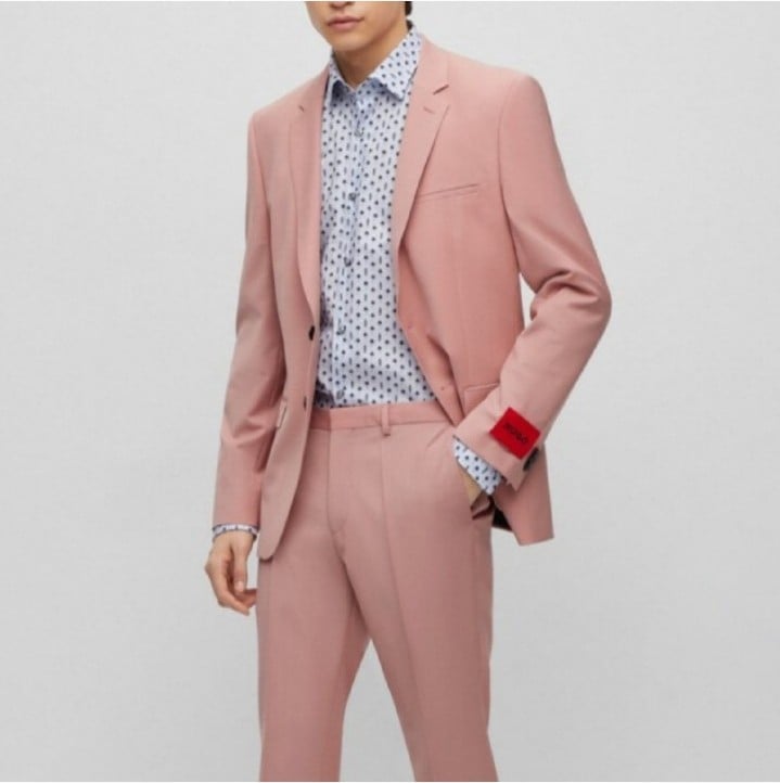 Hugo Mens Size 44R Medium Pink Extra-Slim-Fit Jacket In A Stretch-Wool Blend