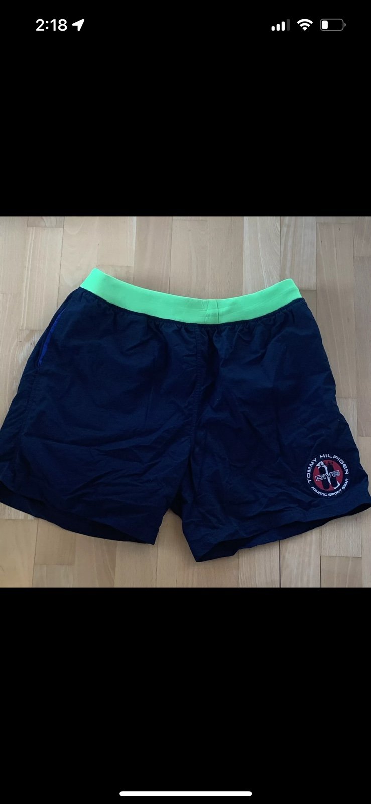 Vintage 90s Tommy Hilfiger Dive Aquatic Sport Gear Swim Trunks Black & Green M