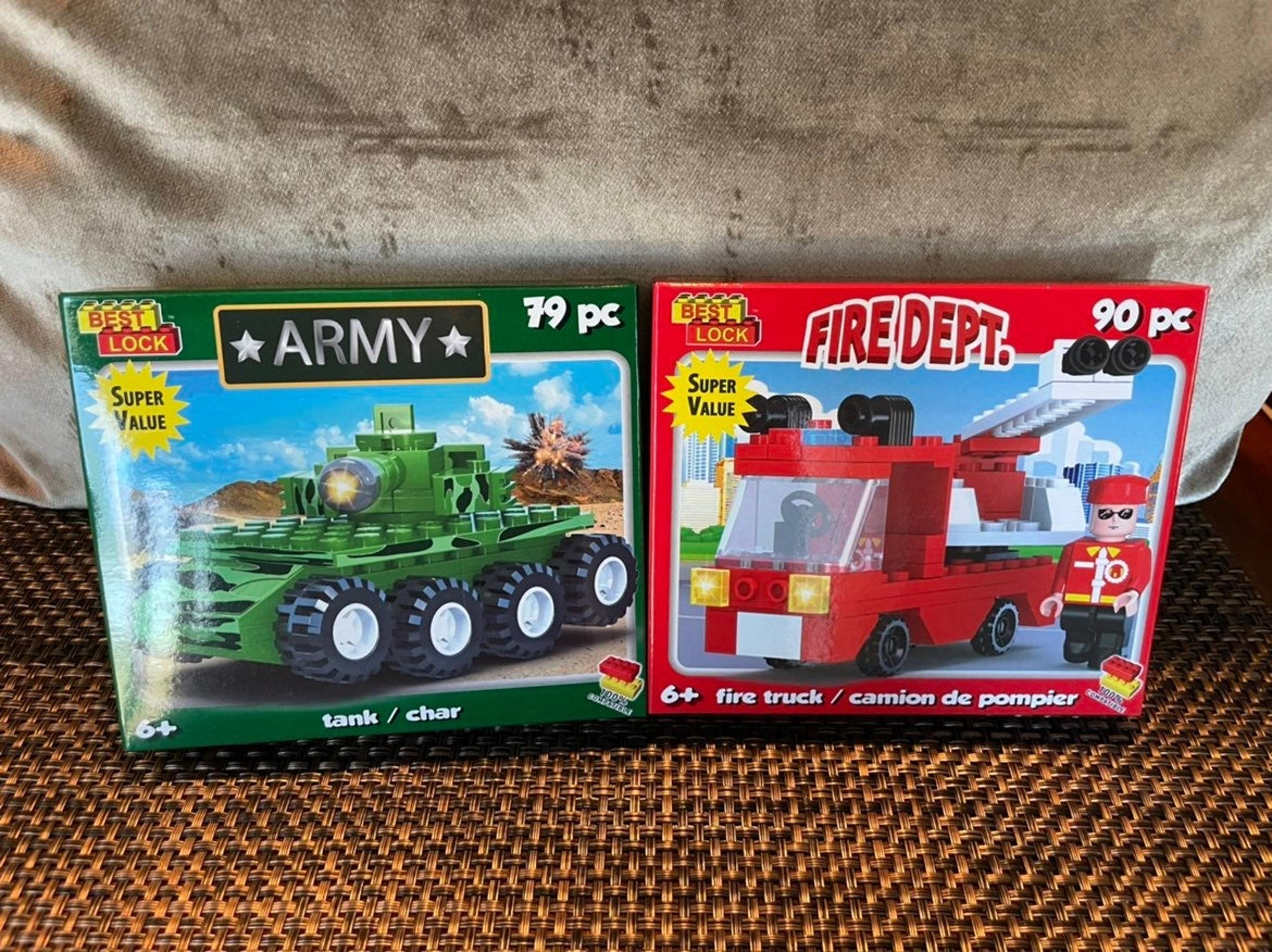 New Lego Type Best Lock 79pc. Army Tank & 90pc. Fire Department Truck