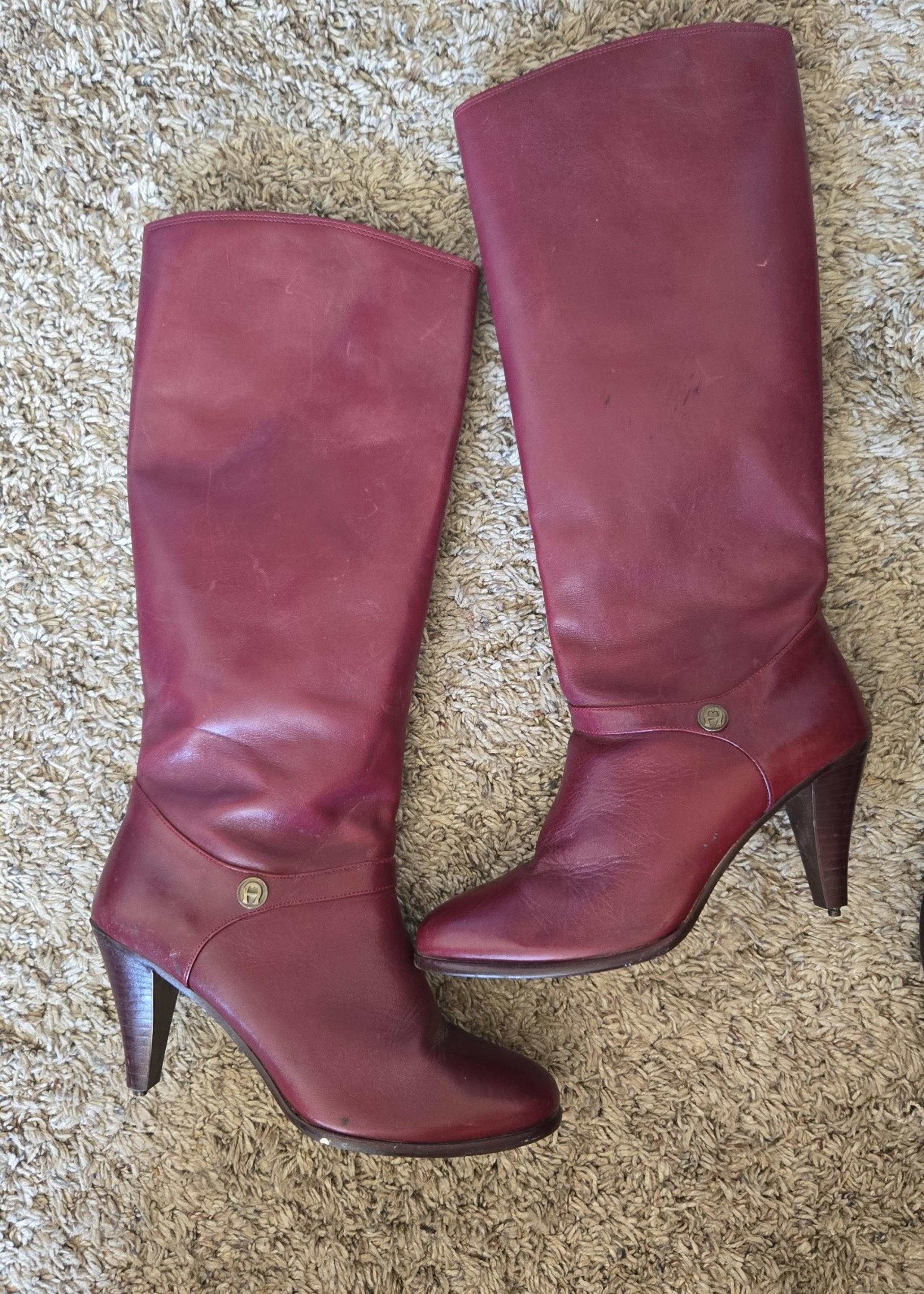 Vintage Etienne Aigner Burgundy Leather Boots - Women's Size 7M